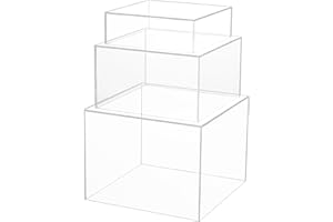 Winter Shore Cube Plexi Transparent [Lot de 3] - Présentoir Acrylique Emboîtable avec Fond Vide - Presentoire Plexiglace Carré pour Présentation en Magasin et à la Maison - Petit, Moyen, Grand