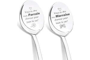 DIKARIYA Cadeau de Noël pour Parrain et Marraine, Cuillère à Café Acier Inoxydable, Cuillères Gravées au Laser, Cadeau Parrain et Marraine Anniversaire Original, Cadeau Noel pour Parrain et Marraine