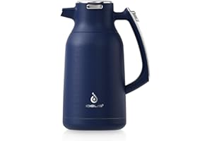 IDEUS Vacuum Insulated Coffee Carafe, 68 oz (2 Liters) Stainless Steel Milk Jug Thermal Tea Pot Hot & Cold Water Beverage Dispenser (Blue)