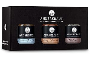 ‎ANKERKRAUT Ankerkraut Geschenkset Best Of Ankerkraut, mit Pommes Salz, Magic Dust BBQ Rub und Pfeffer Symphonie, drei Gewürzgläser im Sichtfenster Karton