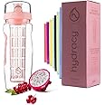 Hydracy Fruit Infuser Water Bottle - 1 Litre Sport Bottle with Full Length Infusion Rod, Time Mark and Sleeve Combo Set + 27 Fruit Infused Water Recipes eBook Gift - Rose Gold