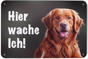 WILDE HILDE ORIGINAL Golden Retriever - Hier wache ich! Premium-Schild für den Gartenzaun & Grundstück, Warnschild, Sicherheit, Deko & Geschenk, UV- und wetterfest, Alu-Verbund, 24 x 16 cm - Made in Germany