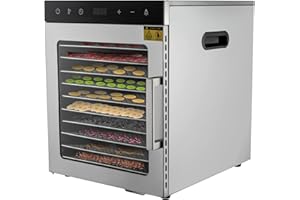 BJTDLLX Dörrautomat Edelstahl Premium Lebensmittel Dehydrator mit 10 Einlegefächer, Lebensmitteltrockner 35-90°C Obsttrockner, 800W Dörrgerät für Lebensmittel Fleisch Früchte