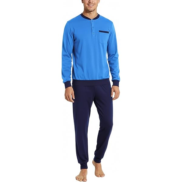 Bresdk Pyjama heren lange katoenen pyjama set winter lange mouwen
