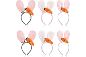 JMOCD 6 Pezzi Fascia con Orecchie di Coniglio Pasqua,Cerchietto Orecchie Coniglio, Fascia Capelli Orecchie da Coniglio Peluche, Carota Coniglio Peluche Cerchietto per Accessori Costumi di Carnevale Pasqua.