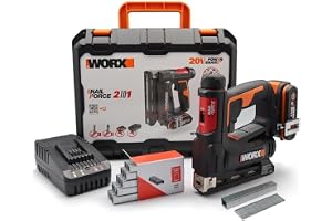 WORX WX843 NailForce sladdlös spik- och häftapparat 20 V – för spikar upp till 15 mm & häftklamrar upp till 10 mm – enkel lad