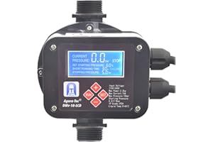 Agora-Tec® Pumpensteuerung Druckschalter Durchflusswächter DWv-18-LCD verkabelt (Ein- und Abschaltdruck einstellbar) mit Trockenlaufschutz, Überdrucküberwachung, Leckageanzeige