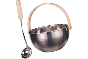 Folpus Sauna Edelstahl Eimer Und Pfannen Set mit Holzgriff Saunazubehör