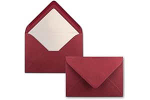 Lot de 50 enveloppes - Rouge foncé - DIN C6 - Doublées de papier de soie blanc - 90 g/m² - 11,4 x 16,2 cm - Fermeture humide NEUSER PAPIER