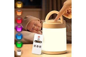 One Fire Luz Nocturna Infantil, 10 Colores+8 Dimmable Luz Roja Nocturna Melatonina, Remoto+Temporizador+Táctil Luz Nocturna Infantil,Portátil+Recargable Lamparas de Mesita de Noche [Regalo Neonati]