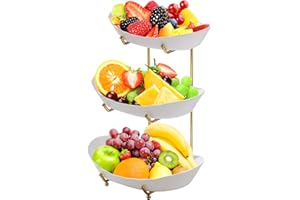 JurciCat Frutero 3 pisos Soporte metálico Con bandejas de plástico blanco Etapa de 3 fruteros de cocina y robusta para guardar fruta y verdura Postres y aperitivos