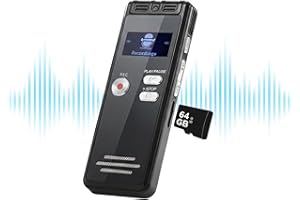 Rynli 64GB Digital Voice Activated Recorder - Dual HD Mics & DSP Noise Reduction, 4800hr Storage (with TF Card), USB-C - Portable Dictaphone for Interviews, Lectures & Meetings