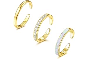 Diamday 3PCS 14K Oro Relleno Pie Dedo Anillos para Mujeres Ajustable Abierto Pie Dedo Anillos Juego Lindo Ópalo Finger Anillo CZ Flor Simple Dedo Cola Anillos Playa Verano Pies Joyas Plata Oro
