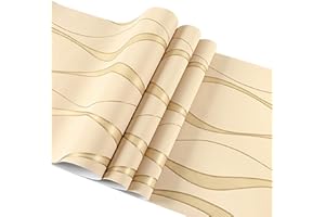 Swehooirt 0,53m x 9,5m Tapete Gelb Vliestapete Modern Minimalistisch Tapeten mit 3D Streifen Muster Gold Leicht Glänzend - Streifentapete Wanddekoration in Wohnzimmer Schlafzimmer küche Flur