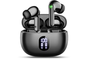ZZU Wireless Earbuds, 5.3 Bluetooth Earphones with 4 ENC Noise Canceling Mic, Ear Buds with HiFi Stereo Deep Bass, 40H Playtime LED Display Fast Charge Wireless Earphones, IP7 Waterproof - Dark Black