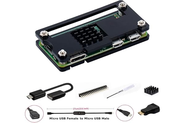 GeeekPi pour Raspberry Pi Zero/Zero W, Kit de démarrage avec Acrylique Raspberry Pi Zero Case, en-tête GPIO 20 Broches, Câble OTG, Câble de commutateur, Adaptateur HDMI, radiateur et Tournevis