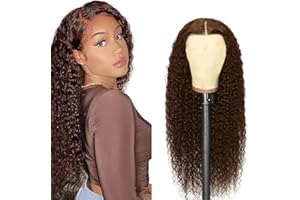 AiPliantfis 4x4 Lace Front Wig Human Hair Curly Wig #4 Chocolate Wig Perruque Cheveux Humain Glueless Wig Brazilian Remy Hair Unprocessed Virgin Hair Human Hair Wig for Woman 12 Pouce