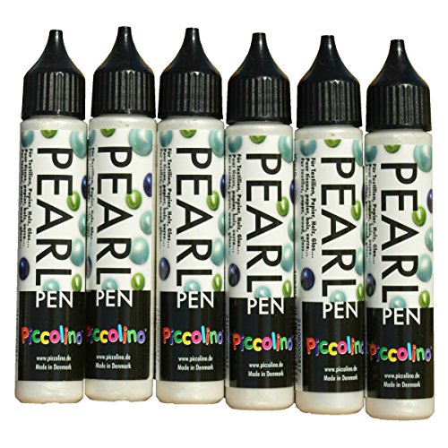 Piccolino Pearl Pen Set 6x28ml - Weiß Gelb Rot Blau Grün Schwarz