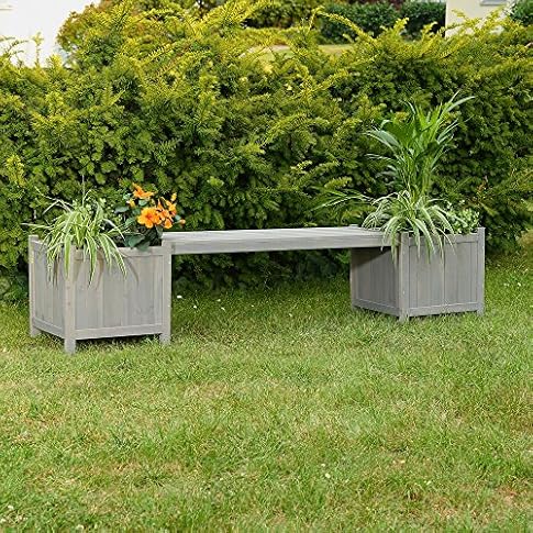 Melko Gartenbank mit Blumenkasten 180x40x40CM Garten Holz Bank Sitzbank