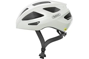 ‎ABUS ABUS Kask szosowy Macator MIPS - podstawowy kask rowerowy z daszkiem - odpowiedni dla osób noszących kucyk - dla mężczyzn i kobiet - biały, rozmiar L