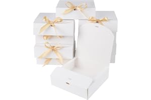 GXFCING Presentförpackning med lock, 16 x 16 x 5 cm presentkartong, vit presentförpackning för bröllop födelsedag jul fest pr