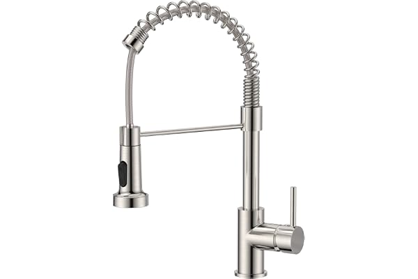 FORIOUS Robinet Cuisine, Mitigeur Cuisine Avec Douchette Pivotant à 360° d'Évier à Arc Élevé Pulvérisateur Escamotable 2 Modes, Acier Inoxydable