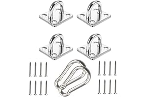 acdokuk Oblong Pad Eye Plate,4PCS M5 Stainless Steel Pad Eye Plate and 2pcs Carabiner Clips,With 12 Set of Screws for Outdoor Sports, Walls, Floors, Decks