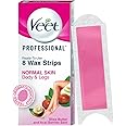 Veet Professional Waxing Strips Kit for Normal Skin, 8 Strips | Gel Wax Hair Removal for Women | Up to 28 Days of Smoothness | No Wax Heater or Wax Beans Required