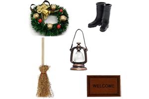 showll wichteltür zubehör Weihnachten weihnachtswichtel zubehör Miniatur wichtel Puppenhaus möbel Zubehör Set Weihnachtskranz Gummistiefel Kehrbesen Teppichdecke Öllampe Mini Ornament