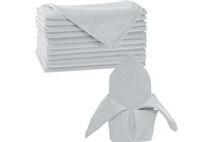 Trimming Shop Cloth Napkins 20 Inch x 20 Inch Dinner Table Napkins, Washable Reusable Cotton Polyester Table Napkin for Wedding, Banquet, Home, Hotel, Cocktail, Dining Party, Silver, 10pcs