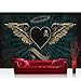 Produktbild Vlies Fototapete 400x280 cm PREMIUM PLUS Wand Foto Tapete Wand Bild Vliestapete - Illustrationen Tapete Alchemy - Dark Angel Flügel Totenkopf Tropfen Dark Angel Herz grün - no. 709