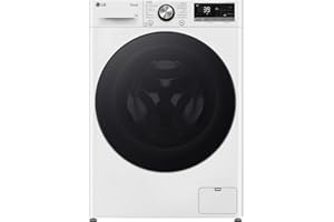 LG F2V7SLIM9, Klasse A, Waschmaschine Slim 9 kg, 60x47.5x85 cm, Wi-Fi, AI Direct Drive, Tiefenreinigung mit Dampf, TurboWash 360°, Außentür aus Gehärtetem Glas, Weiß mit Schwarzem Bullaugenring