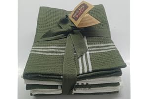 Sticky Toffee 100% Cotton Tea Towels - Pack of 5 Waffle Green & White | Kitchen Towel Set | Absorbent, Strong, Quick Dry & Machine Washable | Home Decor & Bathroom Accessories