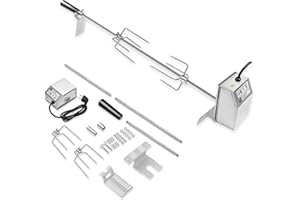 SUBTLETY 107cm BBQ Grillspieß Rotisserie Edelstahl Drehspieß Set inkl. 220V - 240V Elektrischer Motor, 2 Fleischnadeln & Griff Gasgrill Fleischklammer Grilldrehspieße für Camping Picknik