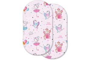 HAJRAN LINEN 2 x Moses Basket Sheets, 100% Pure Cotton Pram Fitted Sheets (81 x 41 cm) | Oeko-Tex 100 Soft, Breathable & Anti-allergic Bassinet Sheets (Baby Pink Princess, 81 x 41 cm)