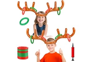 LGZIN Aufblasbares Rentiergeweih-Spiel, 2 Stück Weihnachten Aufblasbares Ringwurfspiel, Rentier Geweih Ring Wurf Spiel, Aufblasbares Geweih mit 8 Ringe und 1 Luftpumpe, Weihnachten Kinder Ringwurfspiel