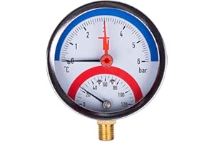 THERMIS Manómetro de temperatura 0-6 bar 0-120 °C Conexión inferior G1/2 Termomanómetro Medidor de presión de temperatura 3081