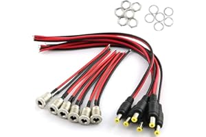 RUNCCI-YUN 18AWG 12V 5A DC Mount Adapter Set, 6X DC Hohlstecker（Mit Kabel） 6 X DC Power Jack socket 5,5 X 2,1 mm DC Stecker Buchse Adapter für Audio/Video/Handy/Überwachungskameras