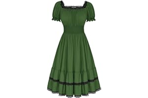 SCARLET DARKNESS Women Gothic Dress Lace Square Neck Smocked Tiered Steampunk Vintage Medieval Midi Dresses