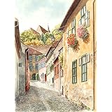 Kunstdruck nach Aquarell: „Schässburg, Pfarrgässchen“