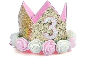 maxgoods Princess Tiara Crown,Baby Girls/Kids First Birthday Hat Sparkly Gold Flower Style with Artificial Rose Flower, Tiara Headband Party Headband, 3 Year Old
