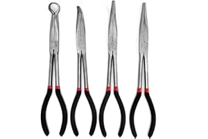 BOTEWO 4 Pezzi Pinze a Becchi Lunghi: Pinza Lunga 11"/280 mm Includono Pinze Dritte, 45 Gradi, 90 Gradi e Tipo O per Piegare Fili, Modellare, Creare Gioielli