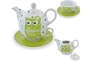 G. Wurm GmbH + Co. KG Set da tè in Porcellana Tea for One Tea Set teiera con piattino Verde/Bianco/Gufo