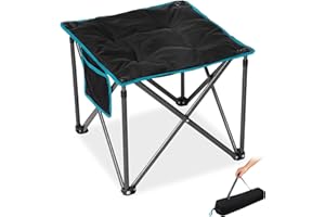 FUNDANGO Oversized Camping Stool with cushion, 18.1 Inch footstool 400 Lbs Heavy Duty Padded Collapsible folding stool Portable Foldable seat for Outdoor Garden Fishing Hiking with Carry Bag (Black)