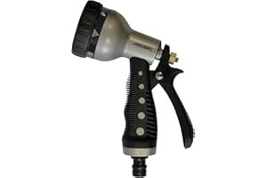 Jardibric Pistolet d'Arrosage Métal Gainé 7 Jets – Buse Multi-Jets Réglable – Poignée Ergonomique – Gamme Traditionnelle pour Jardin, Terrasse, Potager
