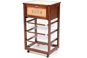 sal mar SALMAR - Carrello Porta Pane,Porta Frutta in Legno con 3 cestelli Estraibili col.Noce