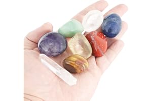 ORIENTREA 7 Chakra Stein Set mit Bergkristall-Wand – Natürliche Edelsteine: Roter Jaspis, Tigerauge, Citrin, Aventurin, Sodalith, Amethyst & Bergkristall – Meditation & Reiki