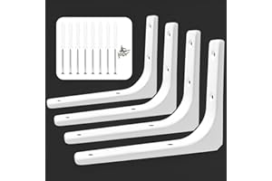 Xpieoyrm 4 Stück Regalhalterungen Schwerlast mit Schrauben und Bolzen, 8 Zoll Regalhalterung 200 x 150mm, Regalwinkel Weiß Multifunktionale Metallwinkel 90 Grad für Wandhalterung Regal, Eckregal