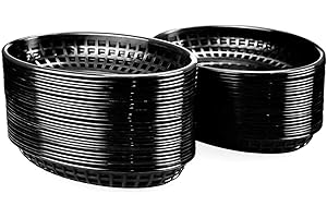 Lawei Lot de 50 paniers de Restauration Rapide paniers de Rangement en Plastique Panier de présentation ovale classique - Noir, 14 x 22,5 x 3,8 cm