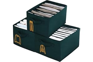 AISIR Wardrobe Clothes Organiser Foldable Closet Drawer Storage Organizers/Dividers for Bedroom Jeans Shirt Sweathers, Set of 3 - Dark Green